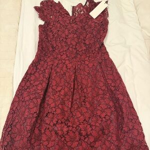 Sandro Burgundy Floral Lace Midi Dress 2